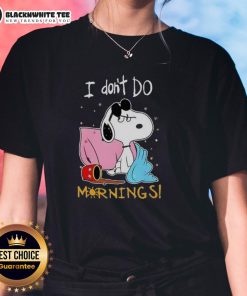 Awesome Snoopy I Don't Do Mornings Ladies Tee featuring a playful Snoopy graphic for casual wear.