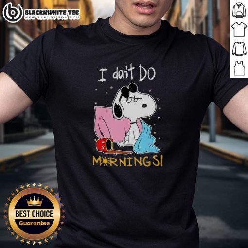 Alt Text: Awesome Snoopy 'I Don't Do Mornings' T-Shirt featuring a cartoon Snoopy design, perfect for casual wear.