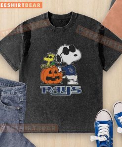 Awesome Snoopy Tampa Bay Rays MLB Pumpkin Halloween Peanuts Cartoon 2025 washed t-shirt featuring Snoopy in costume.