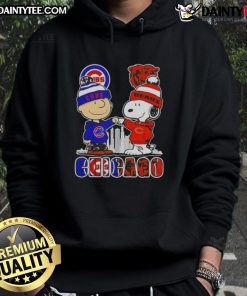 Awesome Snoopy x Charlie Brown hoodie featuring Chicago Cubs and Bears skyline design for sports fans.