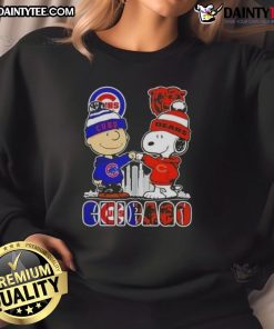 Alt Text: Awesome Snoopy X Charlie Brown Chicago Sports Cubs X Bears Skyline Sweatshirt featuring iconic characters and city skyline.