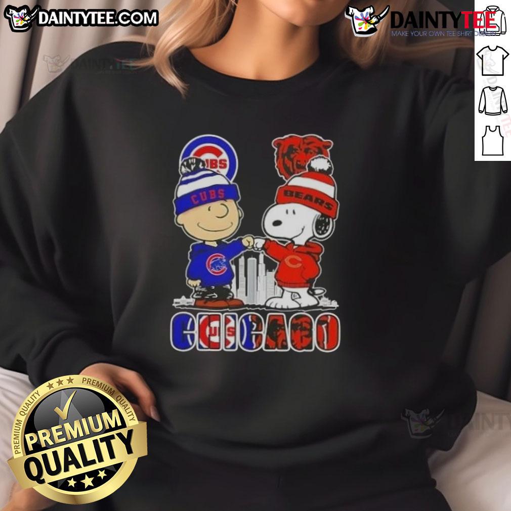 Awesome Snoopy X Charlie Brown Chicago Sports Cubs X Bears Skyline Sweatshirt Alt Text: Awesome Snoopy X Charlie Brown Chicago Sports Cubs X Bears Skyline Sweatshirt featuring iconic characters and city skyline.