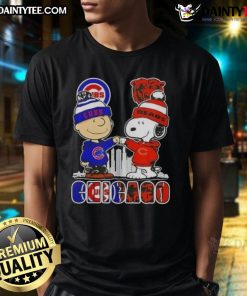Awesome Snoopy X Charlie Brown Chicago Sports Cubs X Bears Skyline T-Shirt featuring iconic characters and city skyline design.