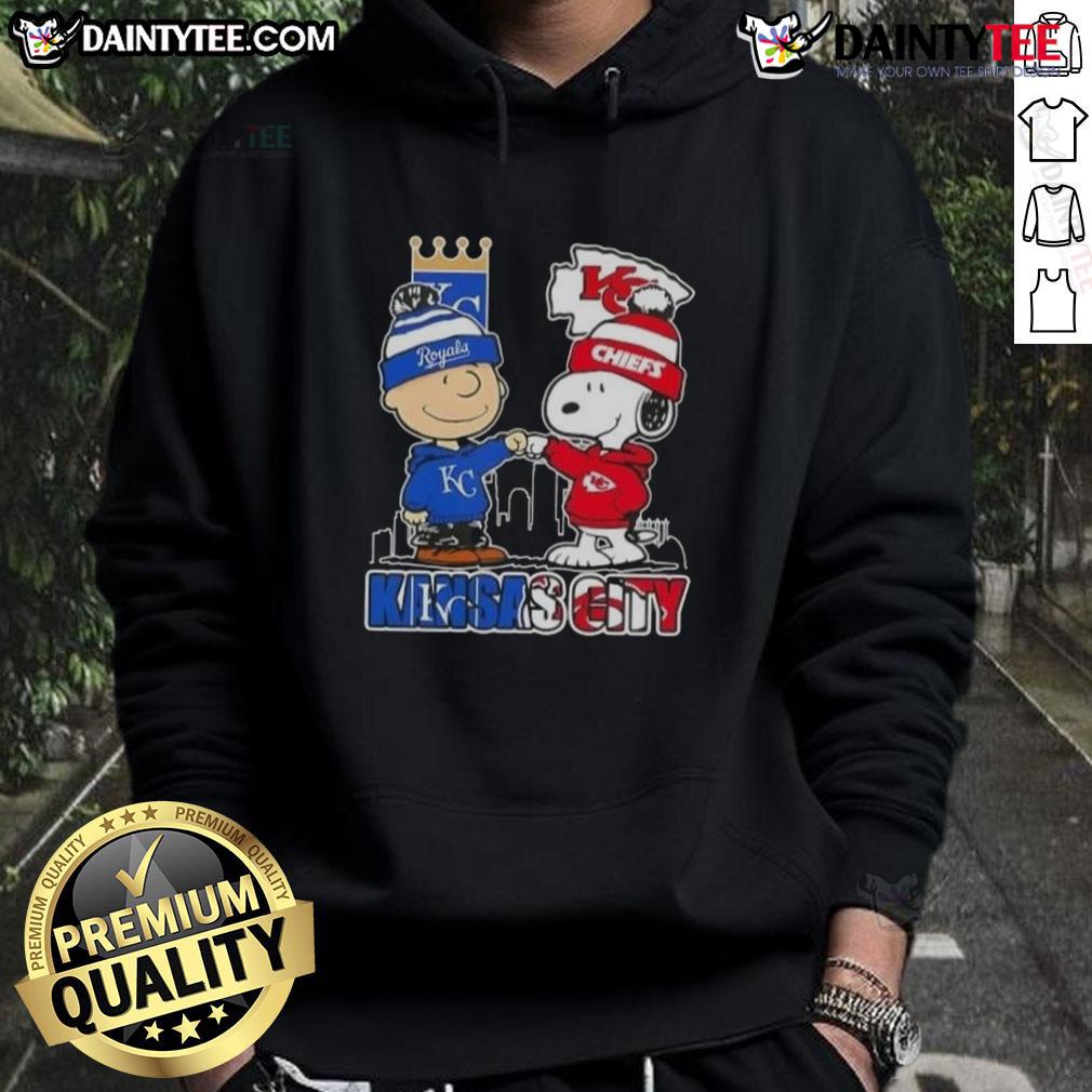 Awesome Snoopy X Charlie Brown Kansas City Sports Royals X Chiefs Skyline Hoodie Alt Text: Awesome Snoopy X Charlie Brown Kansas City Sports Royals X Chiefs Skyline Hoodie featuring iconic characters.