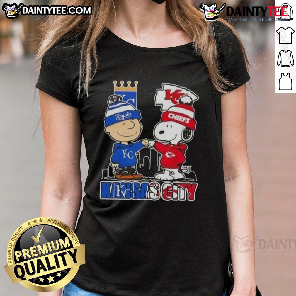 Awesome Snoopy X Charlie Brown Kansas City Sports Royals X Chiefs Skyline Ladies-Tee Awesome Snoopy X Charlie Brown Kansas City Sports Royals X Chiefs skyline ladies tee showcasing iconic characters.