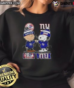 Awesome Snoopy X Charlie Brown sweatshirt featuring New York Yankees and Giants skyline design.