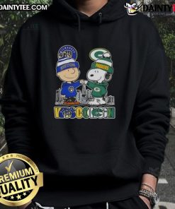 Awesome Snoopy X Charlie Brown hoodie featuring Milwaukee Brewers and Green Bay Packers skyline design.