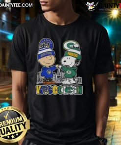 Awesome Snoopy X Charlie Brown T-Shirt featuring Milwaukee Brewers and Green Bay Packers skyline design.