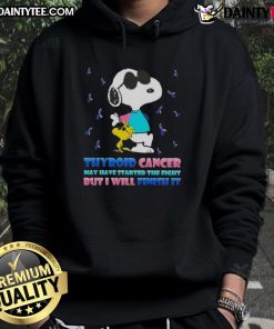 Awesome Snoopy X Woodstock hoodie for thyroid cancer awareness, featuring inspiring message about fighting cancer.
