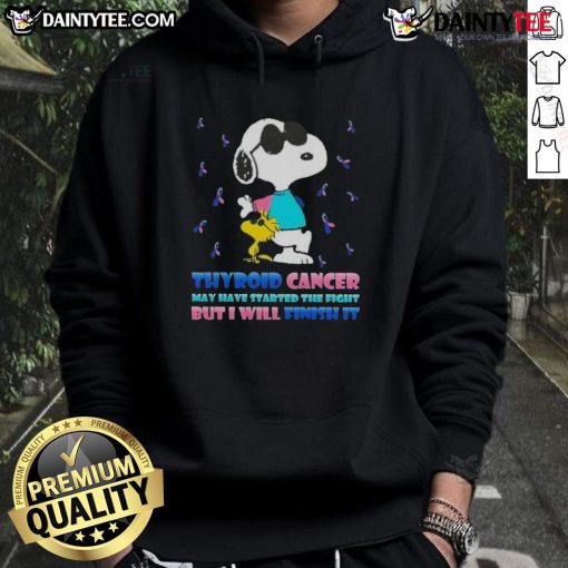 Awesome Snoopy X Woodstock hoodie for thyroid cancer awareness, featuring inspiring message about fighting cancer.