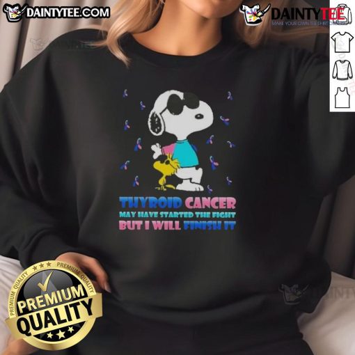 Awesome Snoopy X Woodstock sweatshirt for thyroid cancer awareness, featuring a bold fight message and vibrant design.