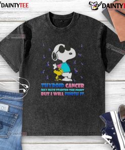 Awesome Snoopy X Woodstock Thyroid Cancer shirt, showcasing a playful design promoting awareness and resilience in the fight.