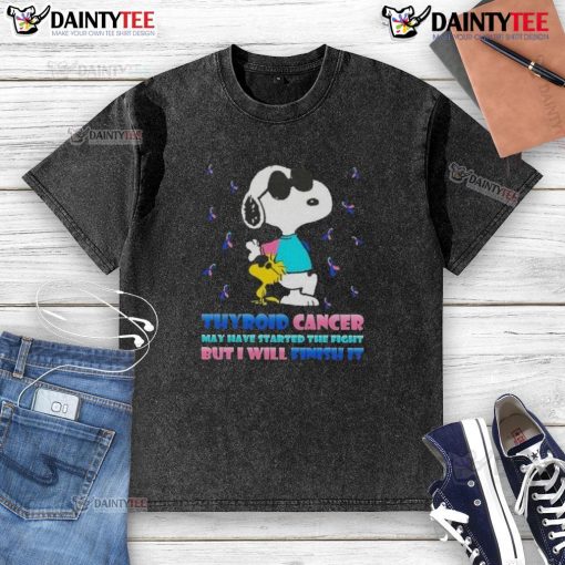 Awesome Snoopy X Woodstock Thyroid Cancer shirt, showcasing a playful design promoting awareness and resilience in the fight.