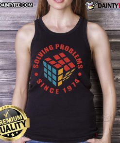 Retro tank top featuring 'Awesome Solving Problems Since 1974' and a colorful Rubik's Cube design for puzzle lovers.