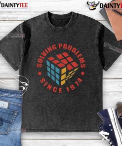 Awesome Solving Problems Since 1974 Rubik Cube Retro Washed T-Shirt featuring a colorful Rubik's Cube design.