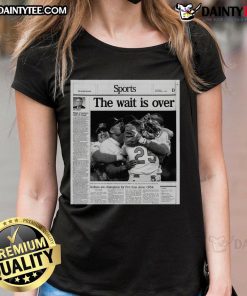 Indians celebrate their first championship win since 1954, featuring an Awesome Sports ladies tee design.