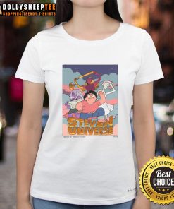 Awesome Steven Universe Three Magical Guardians of the Universe graphic on a ladies tee, showcasing colorful characters.