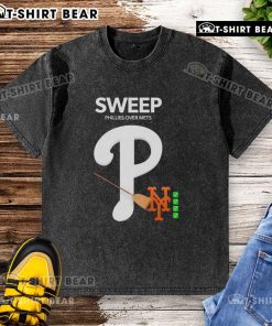 Awesome Sweep Phillies Over Mets washed t-shirt featuring a bold Phillies logo and vintage design for fans.