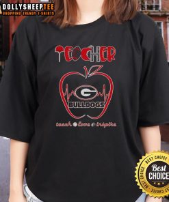 Awesome Teacher Teach Love Inspire Georgia Bulldogs Ladies Tee showcasing school spirit and empowerment for educators.