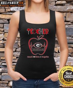 Alt Text: Awesome teacher wearing Georgia Bulldogs tank top, promoting teach, love, and inspire in a vibrant classroom setting.