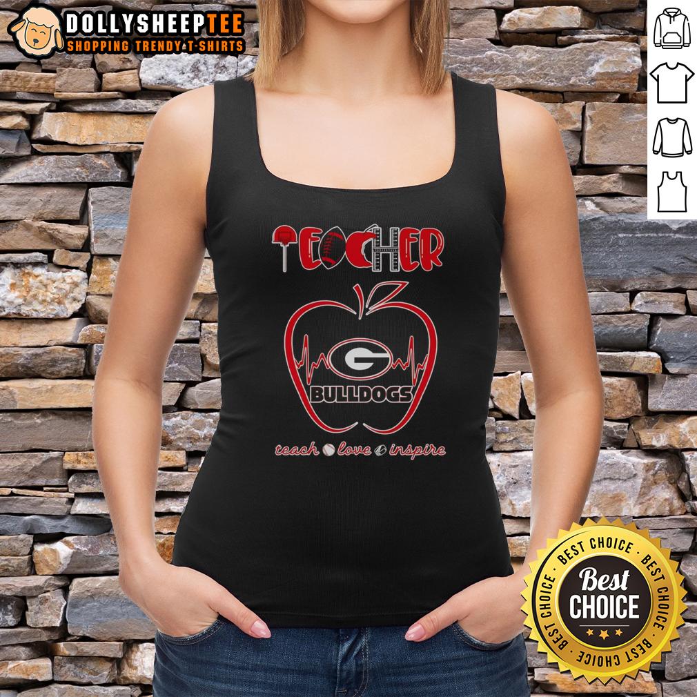 Awesome Teacher Teach Love Inspire Georgia Bulldogs Tank Top Alt Text: Awesome teacher wearing Georgia Bulldogs tank top, promoting teach, love, and inspire in a vibrant classroom setting.