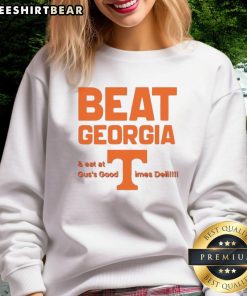 Tennessee Volunteers sweatshirt celebrating victory over Georgia, featuring Guss Good Times Deli logo.