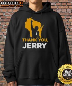 Awesome Thank You Jerry Green Bay Packer football hoodie in green and gold, perfect for fans and game day attire.