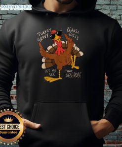 Awesome Thanksgiving turkey hoodie featuring a fun casserole graphic, perfect for festive holiday gatherings.