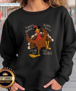 Alt Text: Awesome Thanksgiving turkey sweatshirt featuring a playful casserole graphic, perfect for holiday celebrations.
