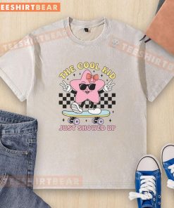 Alt Text: Awesome the Cool Kid Just Showed Up girly back-to-school washed t-shirt in vibrant colors, perfect for stylish students.