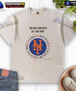 Alt Text: Awesome New York Mets MLB All-Time Wins Washed T-Shirt featuring team logo and vintage design, perfect for fans.