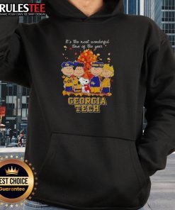 Alt Text: Awesome Peanuts character Georgia Tech hoodie featuring 'It's The Most Wonderful Time Of The Year' design.