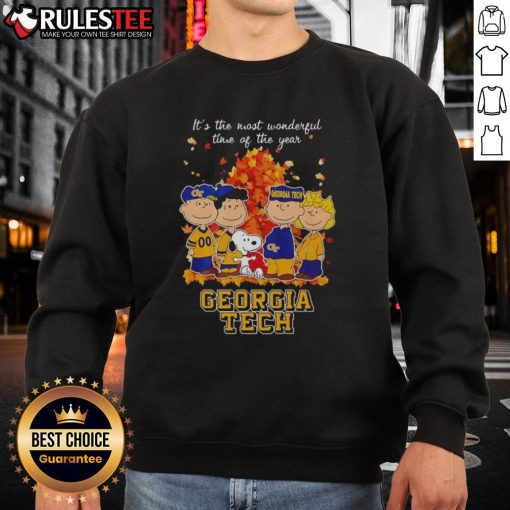 Awesome Peanuts character Georgia Tech sweatshirt for the holiday season, celebrating 'It's the Most Wonderful Time of the Year'.