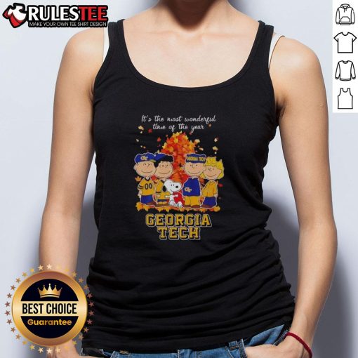 Awesome Peanuts character tank top featuring Georgia Tech, perfect for celebrating the most wonderful time of the year.