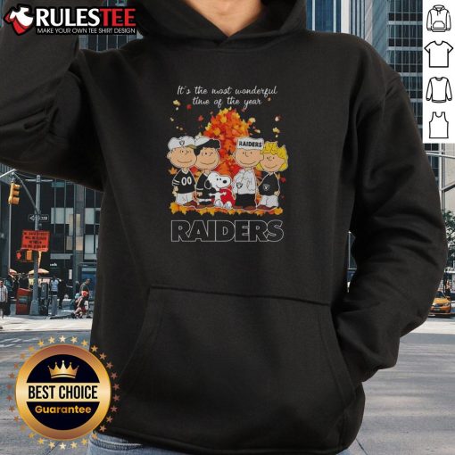 Awesome Peanuts character hoodie featuring Las Vegas Raiders design for the holiday season - It's the Most Wonderful Time!
