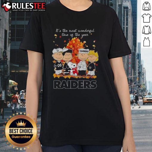 Alt Text: Awesome Peanuts character on a Las Vegas Raiders tee, celebrating the most wonderful time of the year for fans.