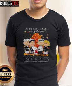 Alt Text: Awesome Peanuts character Las Vegas Raiders 'It's The Most Wonderful Time Of The Year' T-shirt design