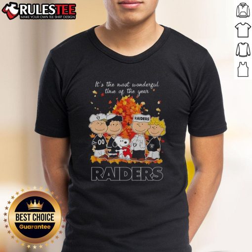 Alt Text: Awesome Peanuts character Las Vegas Raiders 'It's The Most Wonderful Time Of The Year' T-shirt design