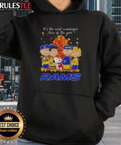 Alt Text: Awesome Peanuts character hoodie for Los Angeles Rams, celebrating the most wonderful time of the year.