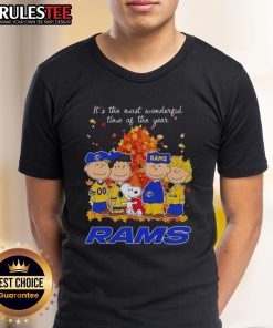 Awesome Peanuts character Los Angeles Rams 'Its The Most Wonderful Time Of The Year' T-shirt for football fans.