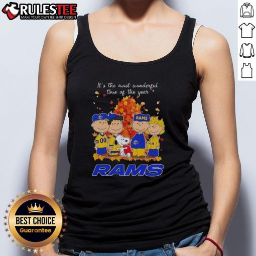 Awesome Peanuts character tank top for Los Angeles Rams fans, perfect for the holiday season celebrations.