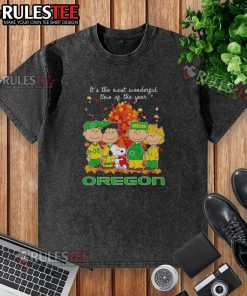 Alt Text: Awesome Peanuts character on Oregon Ducks t-shirt, celebrating the most wonderful time of the year in style.