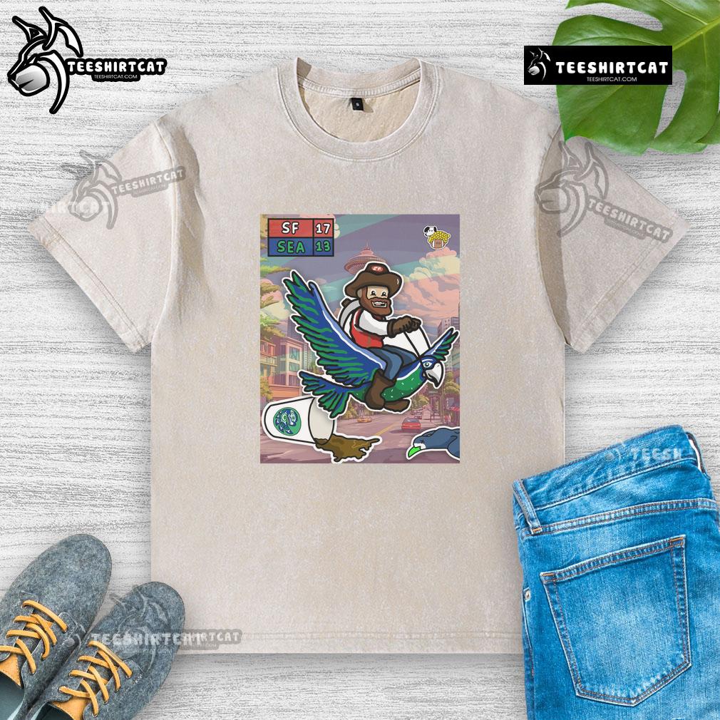 Awesome The San Francisco 49ers Fly Home With A Win Beat Seattle Seahawks Washed T-Shirt San Francisco 49ers players celebrate their win over Seattle Seahawks, wearing an Awesome washed t-shirt after the game.