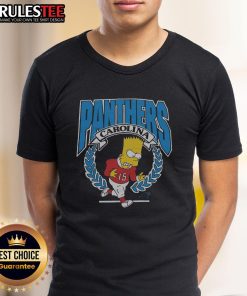 Alt Text: Awesome The Simpsons Bart X Carolina Panthers T-Shirt featuring Bart Simpson in Panthers gear, perfect for fans.