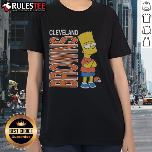 Awesome The Simpsons Bart X Cleveland Browns ladies tee featuring vibrant graphics and a stylish fit for fans.