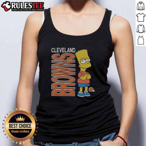 Awesome The Simpsons Bart X Cleveland Browns tank top featuring Bart Simpson in Browns colors and logo design.