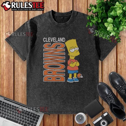 Awesome The Simpsons Bart X Cleveland Browns washed t-shirt featuring Bart Simpson in Browns gear for fans.