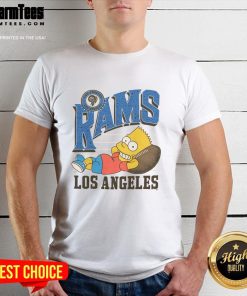 Awesome The Simpsons Bart X Los Angeles Rams T-Shirt featuring Bart Simpson in Rams gear, perfect for fans and collectors.