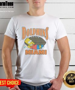 Awesome The Simpsons Bart X Miami Dolphins T-Shirt featuring Bart Simpson in Dolphins gear, perfect for fans and collectors.