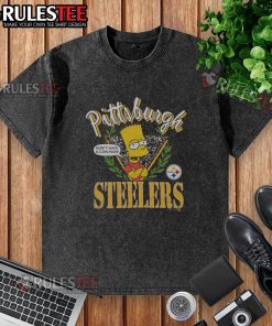Awesome The Simpsons Bart X Pittsburgh Steelers washed t-shirt featuring Bart Simpson in Steelers gear.